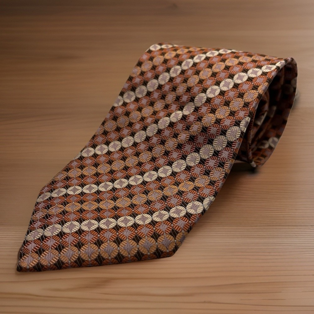 American Modern Alexander Julian Mens Silk Neck Tie Geometric Woven Salmon Brown